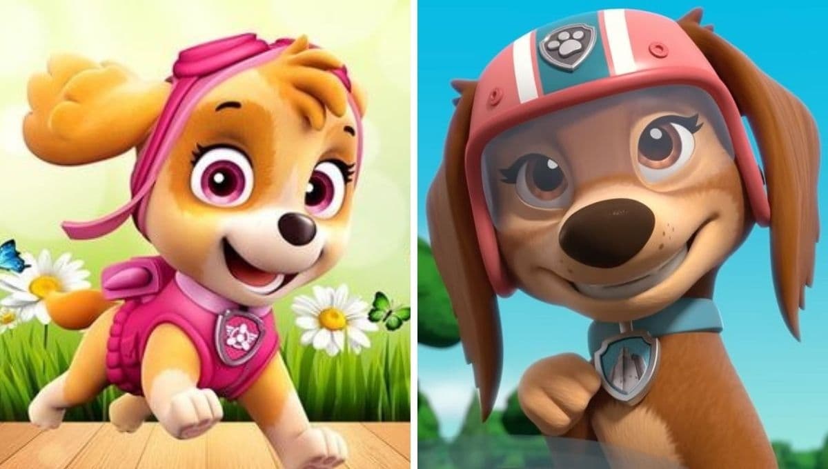 Stickers de Skye y Liberty de Paw Patrol en primavera: estampitas bonitas