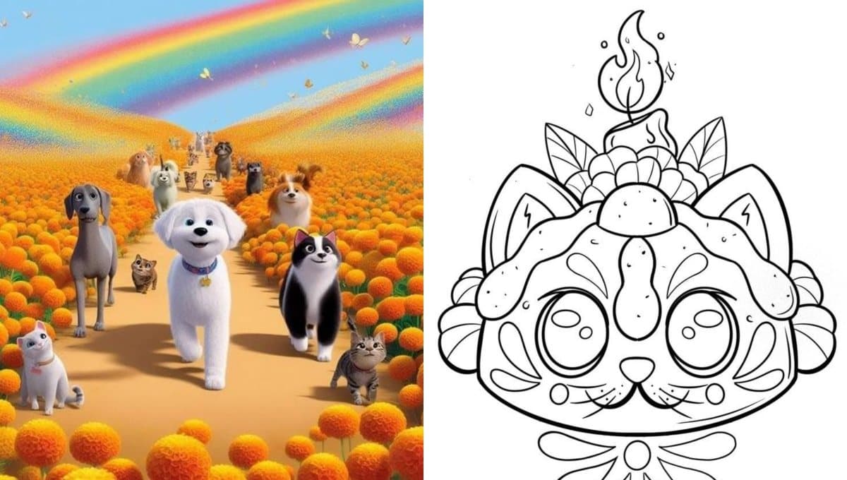 Día de Muertos 2024: dibujos de ofrendas para mascotas para imprimir y colorear