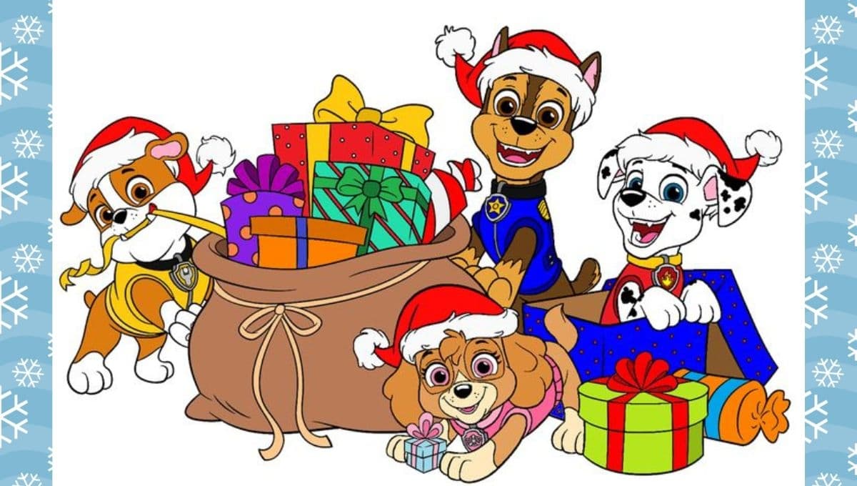 5 plantillas de Paw Patrol de Navidad para imprimir y colorear