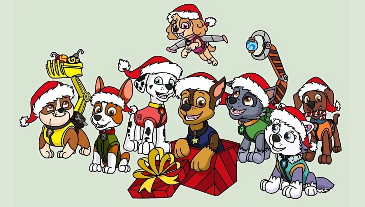 7 imágenes de Paw Patrol de navidad para colorear