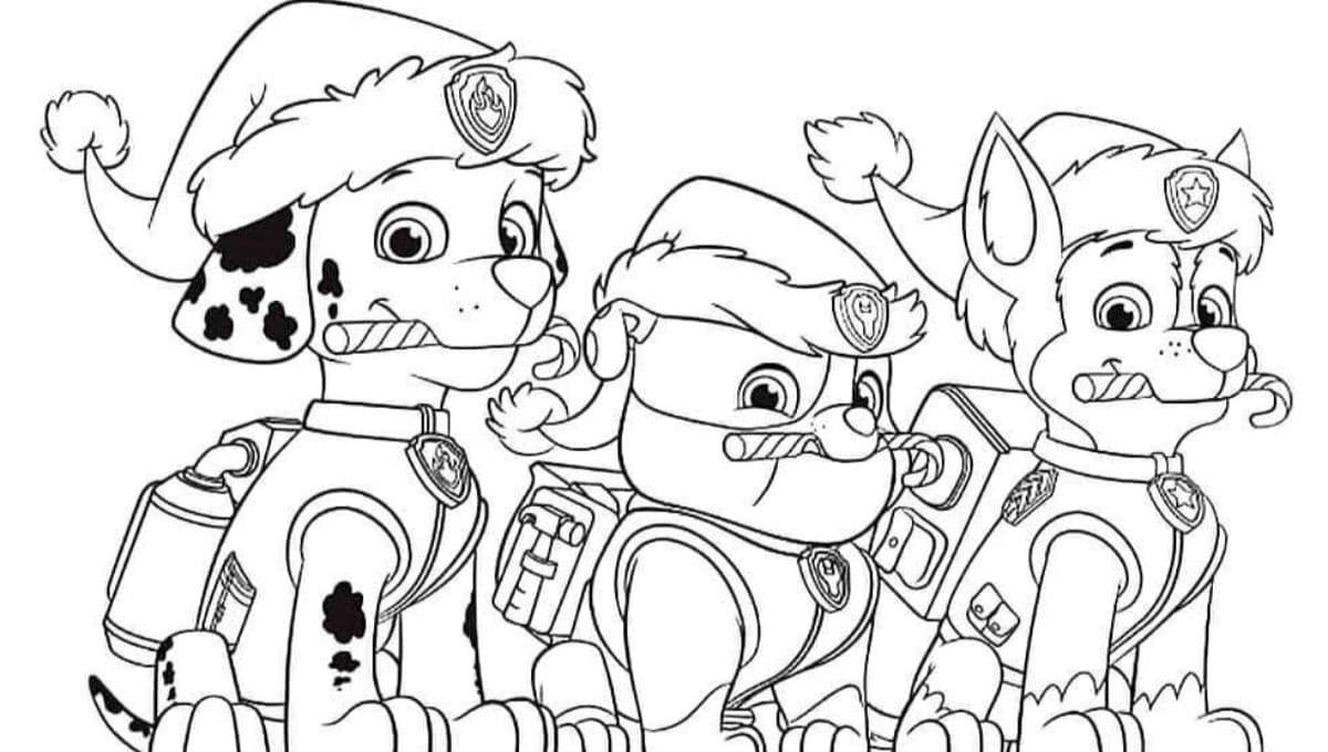 Paw Patrol en Navidad: dibujos para colorear e imprimir para niños