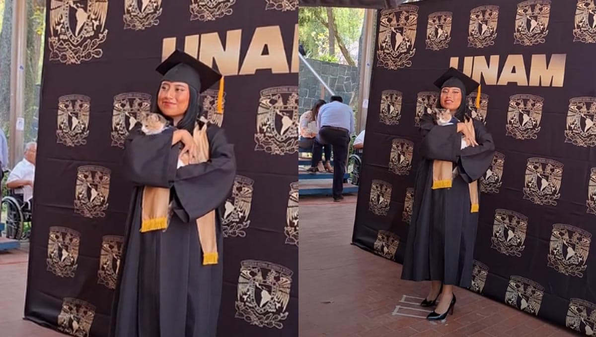 Se graduó de veterinaria y llevó a su inspiración a su foto generacional: su gata