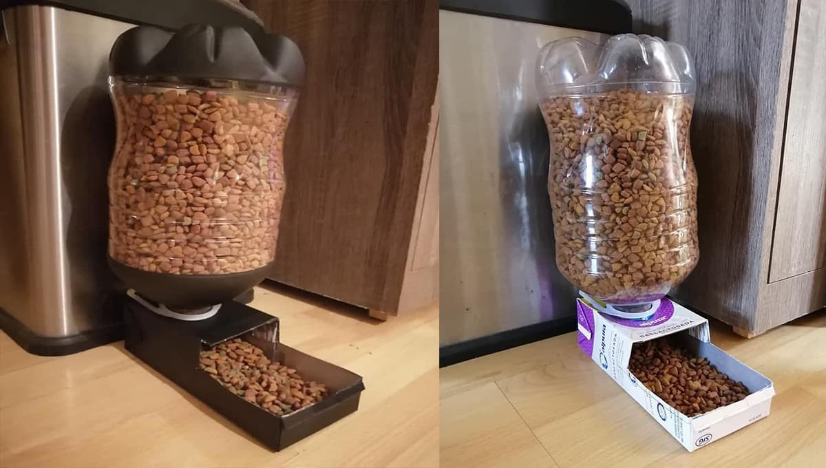 Así puedes hacer un dispensador de croquetas con un garrafón